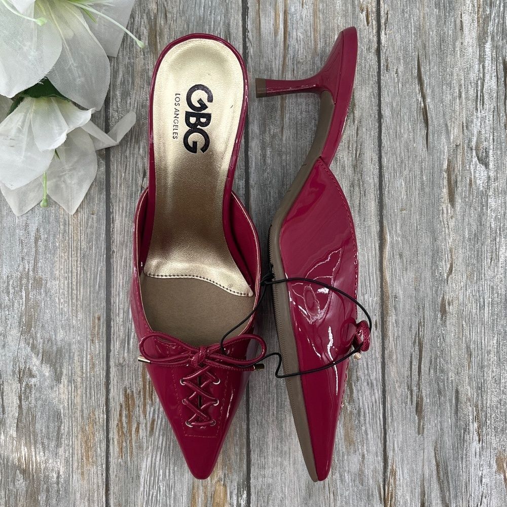 Women’s GBG Los Angeles Red Patent Leather Mule Heels Shoes Size 6.5